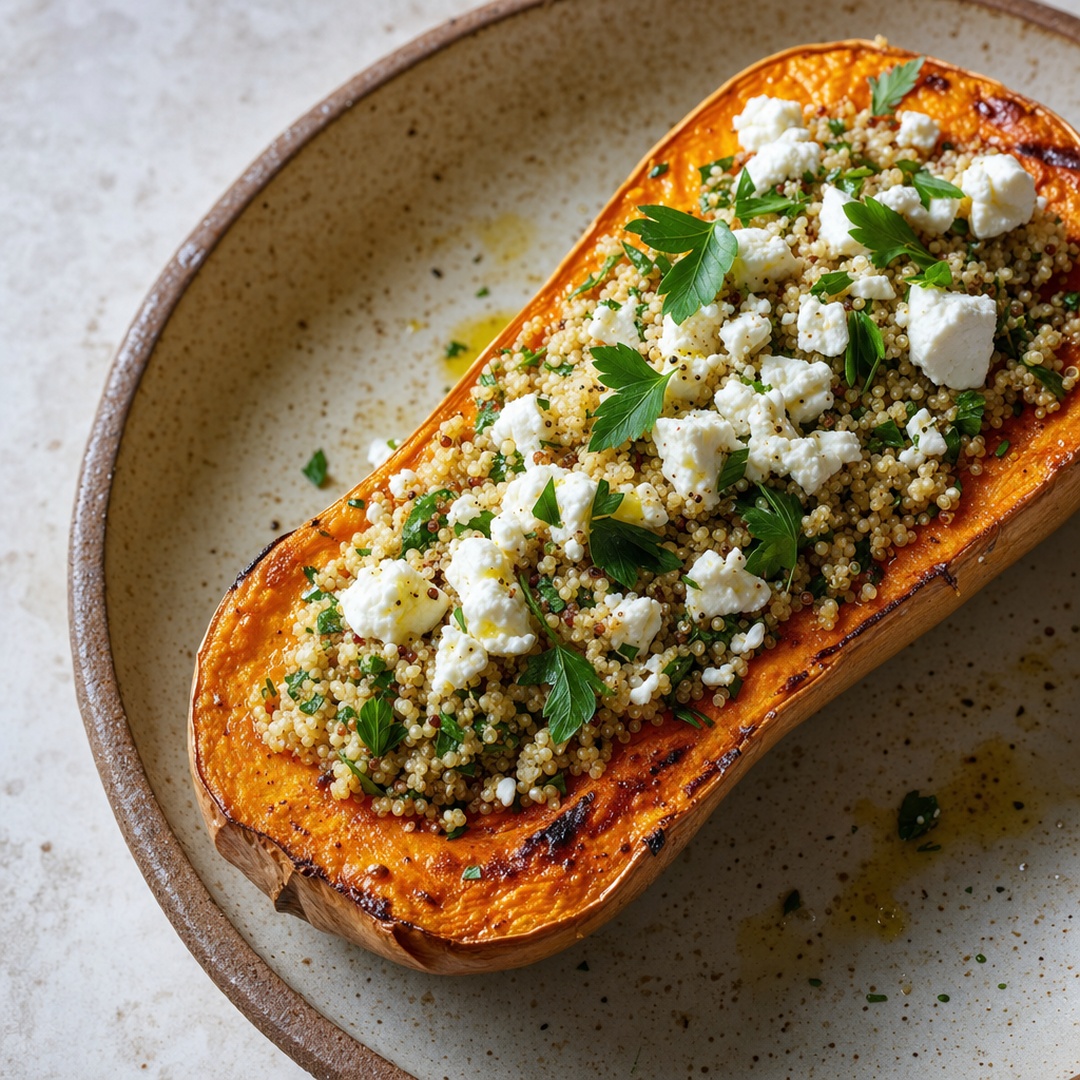 Butternut rôtie farcie quinoa feta