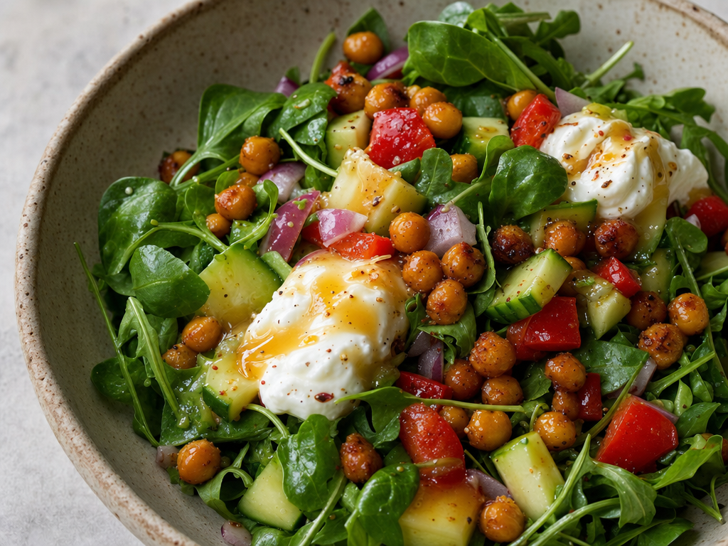 Dîner Salade pois chiches grillés & Skyr + vinaigrette miel-soja