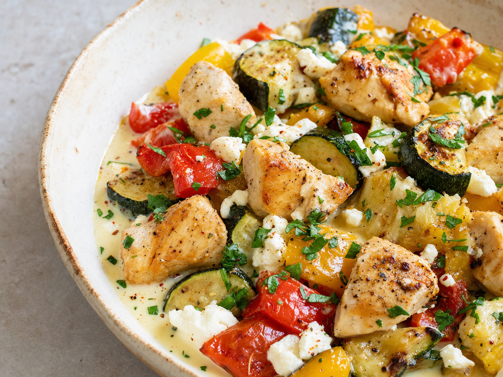 One pot légumes grillés, dinde & feta