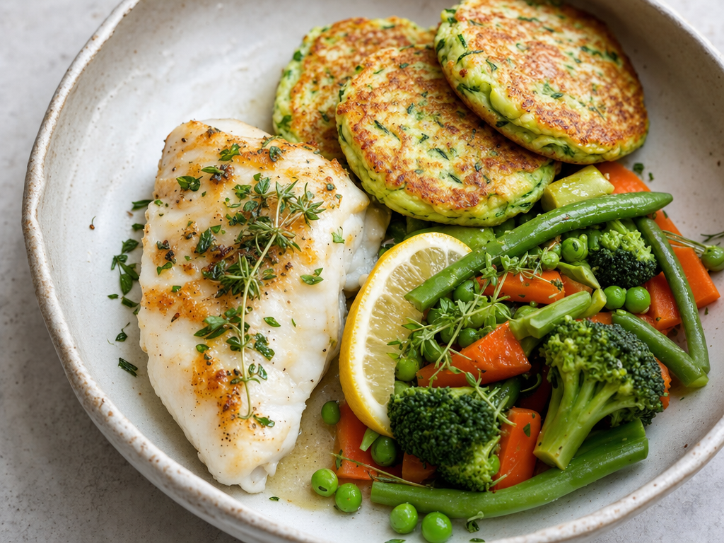 Poisson + galettes de courgettes