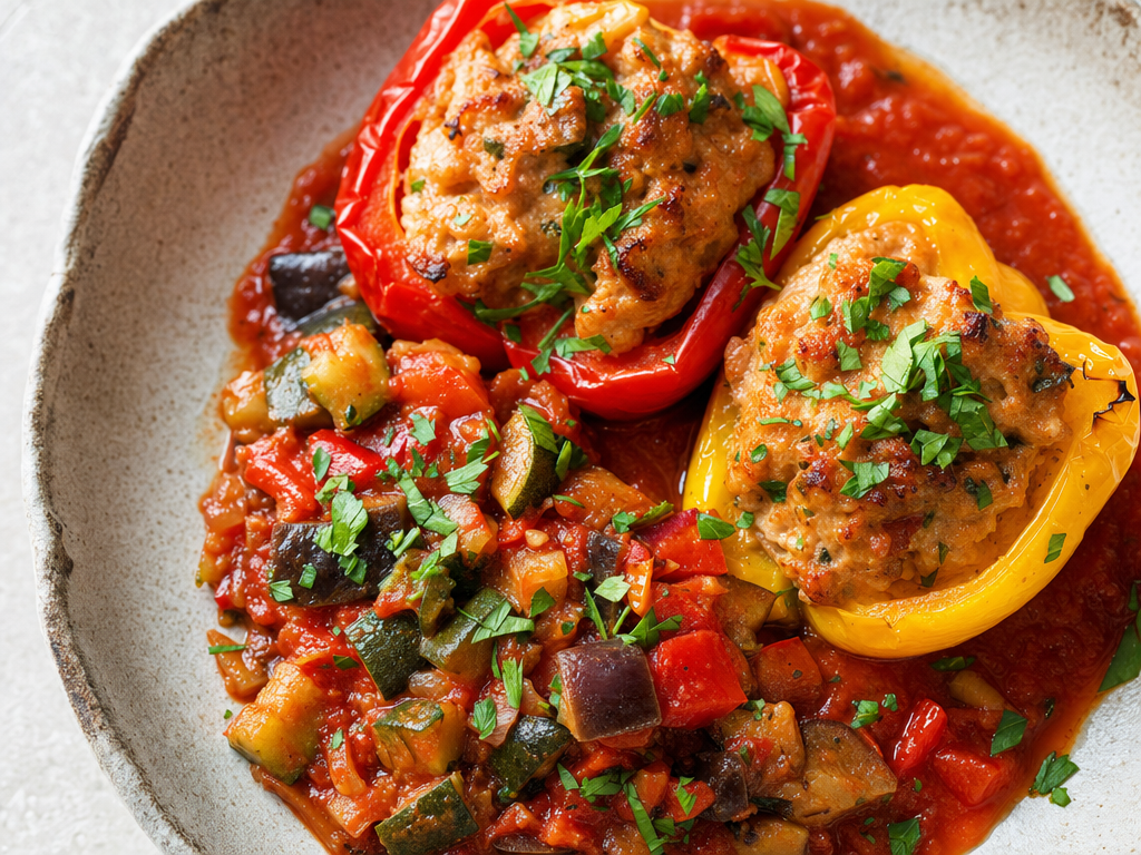 Poivrons farcis poulet/dinde + ratatouille