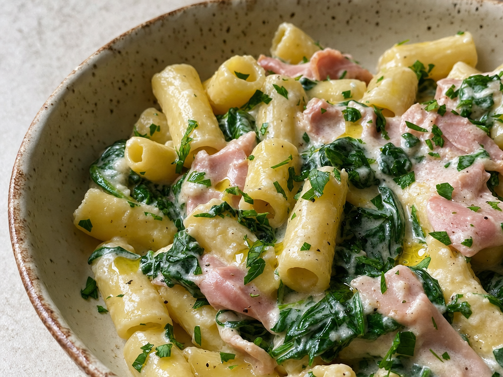 Pâtes jambon-crème & épinards