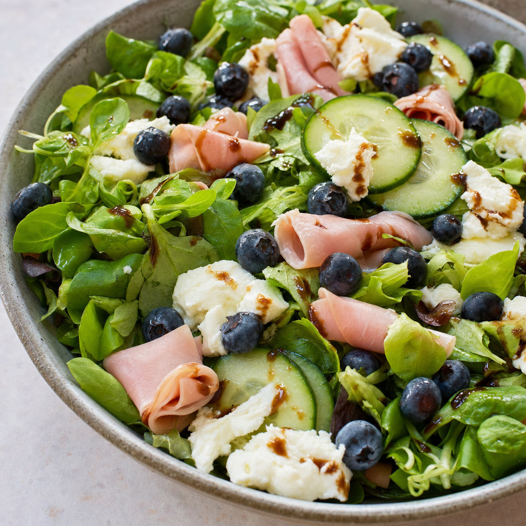 Salade jambon, myrtilles & mozzarella