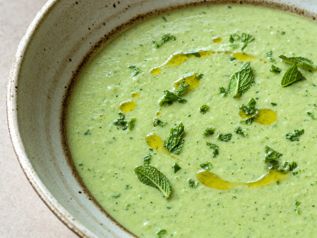 Soupe froide courgette, concombre & menthe