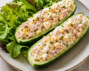 Concombre farci oeuf dinde fromage frais