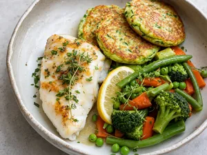 Poisson + galettes de courgettes