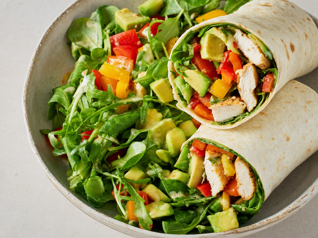 Wrap mexicain poulet/dinde mariné avocat salade poivrons